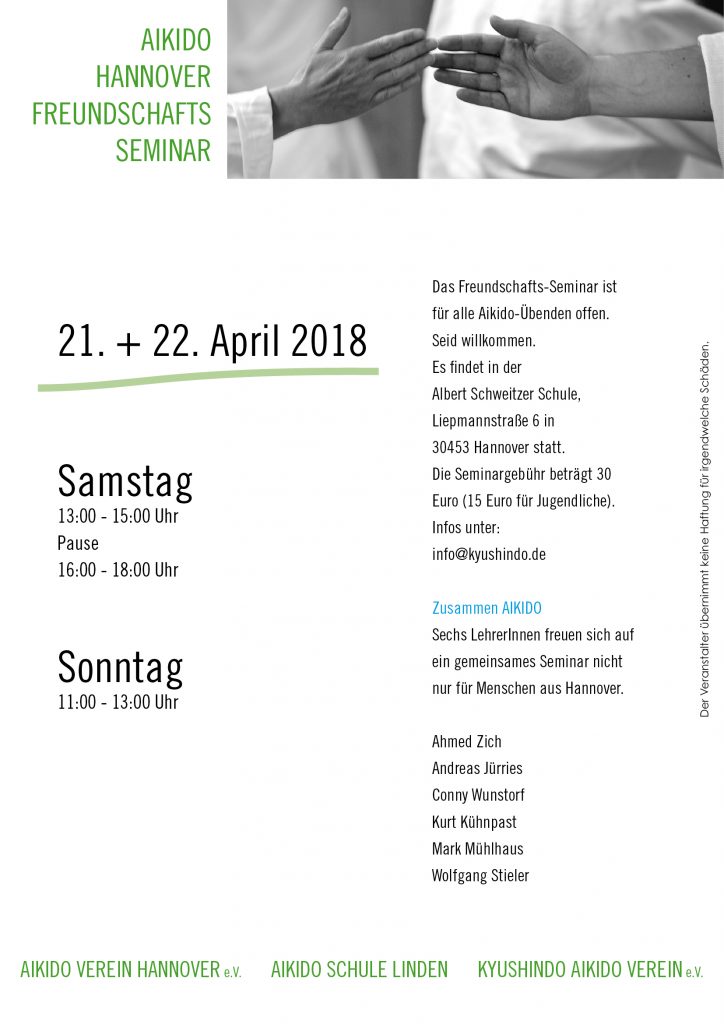 Aikido, Freundschaftslehrgang, Seminar, Hannover, Budo, Selbstbehauptung, Selbstverteidigung, Material Arts, Hannover, List, Gruppe, Verein, Training, Gesundheit,