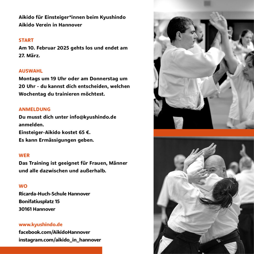 Aikido, wie wir es trainieren, ist Bewegung für deinen Körper und deinen Geist. Ruhe zu finden und sich selbst behaupten zu können, auch in schwierigen Situationen. Spass haben und gleichzeitig mit Respekt diese Kampfkunst zu praktizieren, ist uns wichtig.